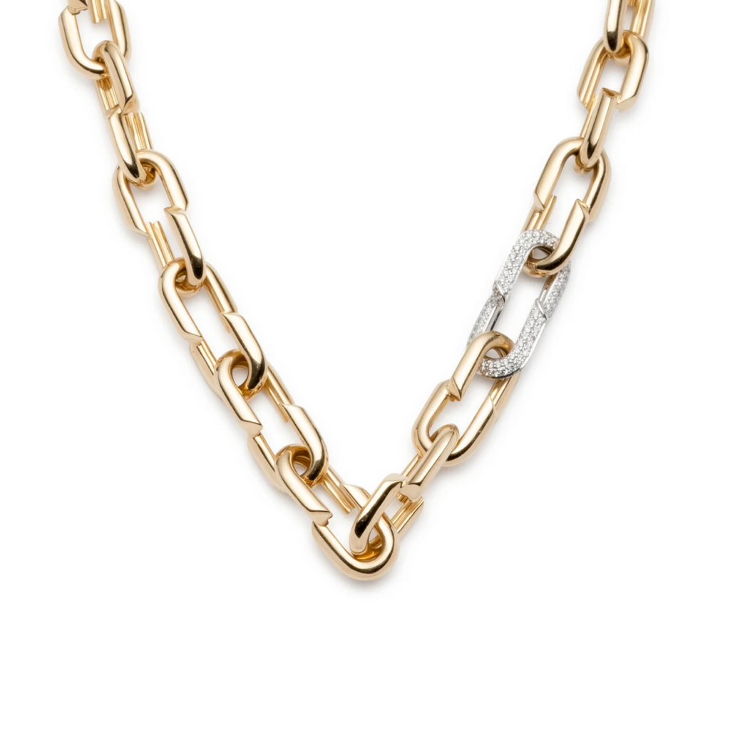 Medium Strong Hearts Love Single Pave Link Chain Necklace view 1