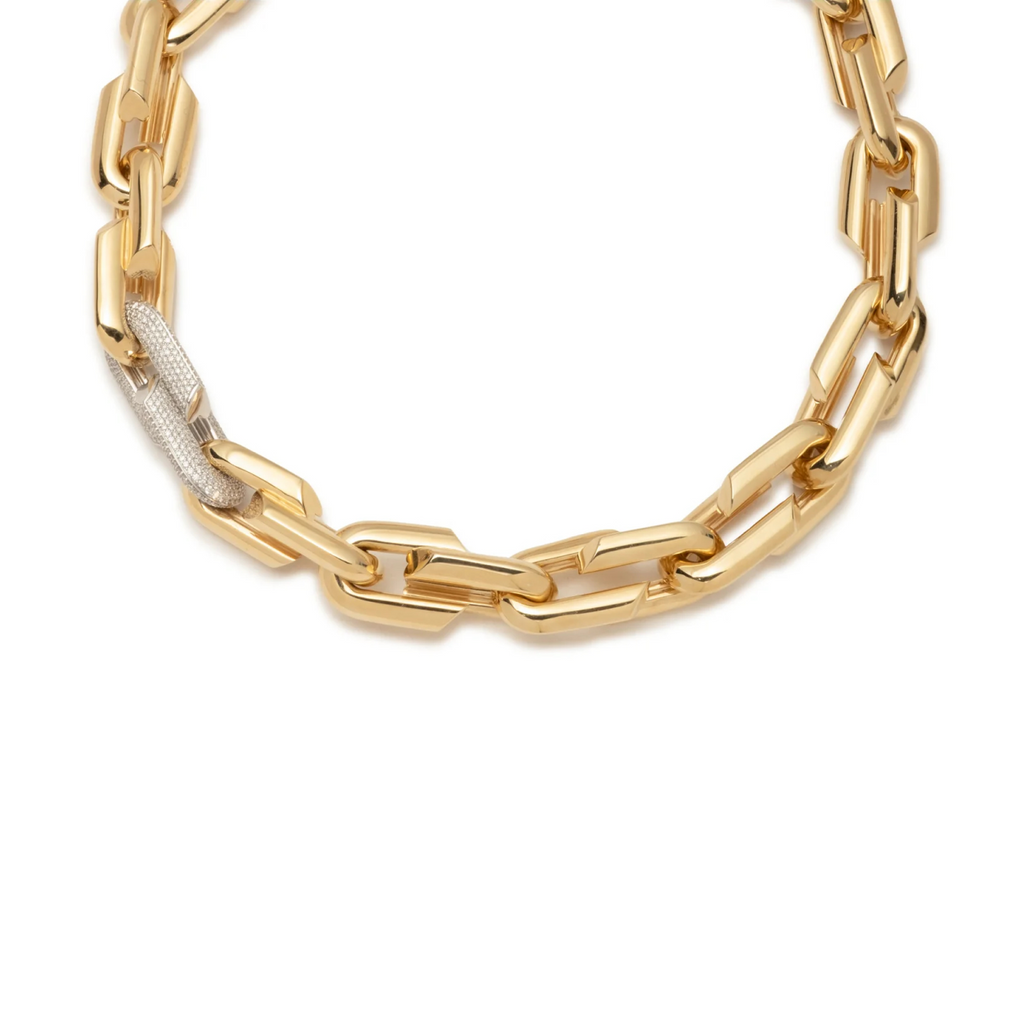 Oversized Strong Hearts Love Single Pave Link Chain Necklace view 1