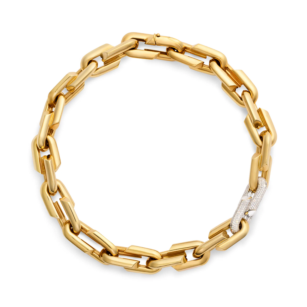18K Yellow Gold Strong Hearts | Oversized Love Link Chain with Pavé Link | Diamonds, 18K Yellow Gold – FoundRae view 3
