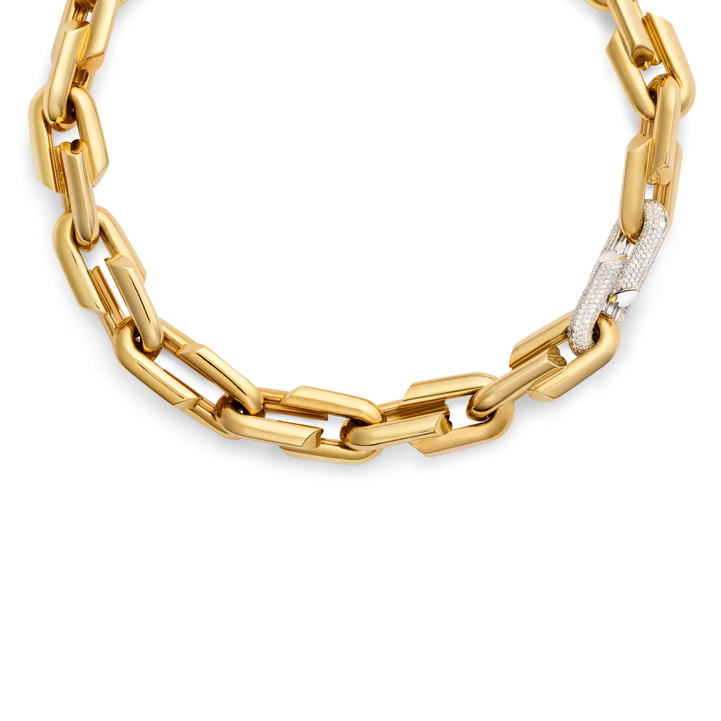 Strong Hearts | Oversized Love Link Chain with Pavé Link | Diamonds, Yellow Gold view 1