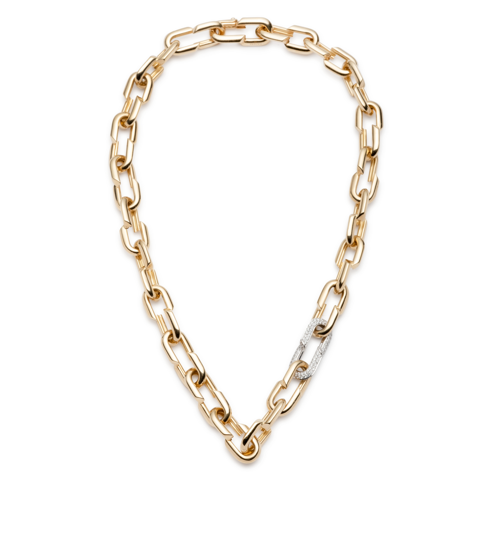 18K Yellow Gold Medium Strong Hearts Love Single Pave Link Chain Necklace – FoundRae