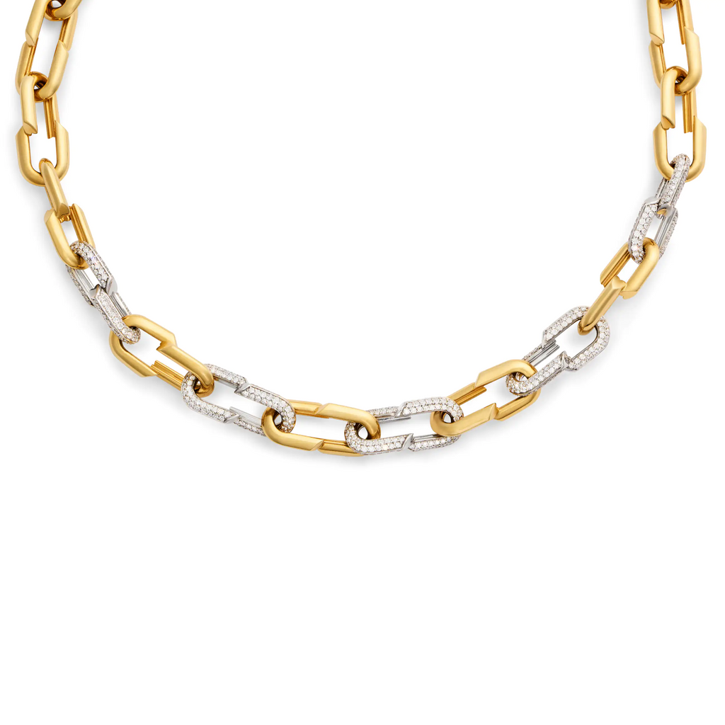 Strong Hearts | Medium Love Link Chain with Five Pavé Links | Diamonds, Yellow Gold view 1