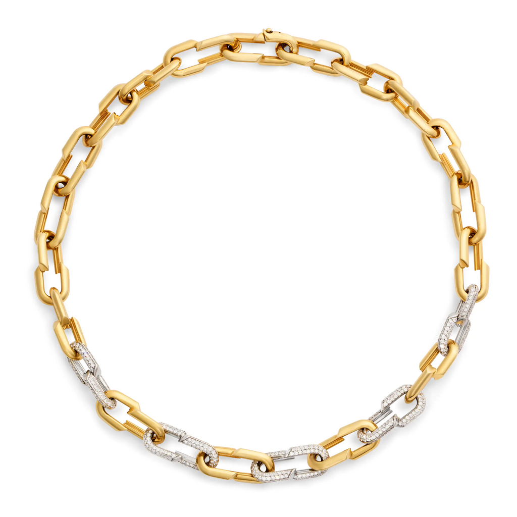 Strong Hearts | Medium Love Link Chain with Five Pavé Links | Diamonds, Yellow Gold view 2