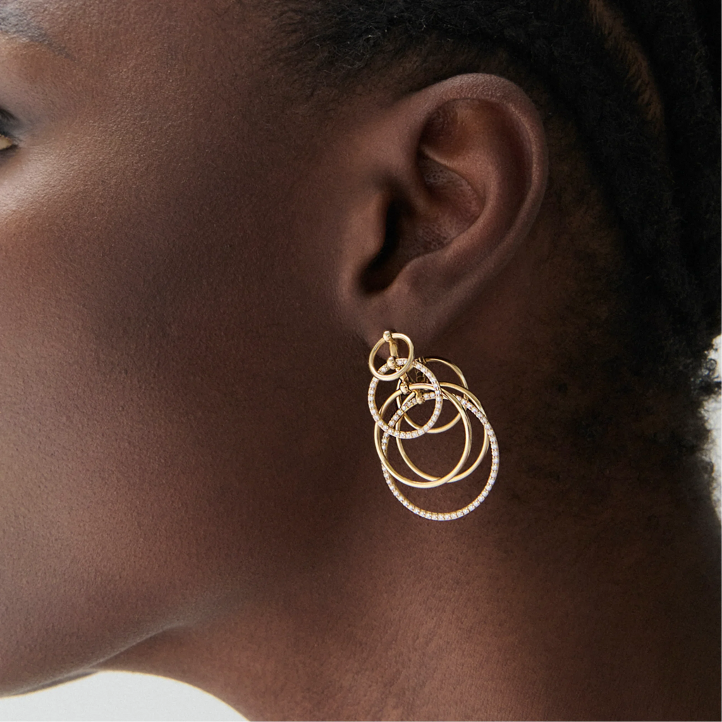 Wind Chime Medium Hoop Earring | Diamonds, Yellow Gold view 2