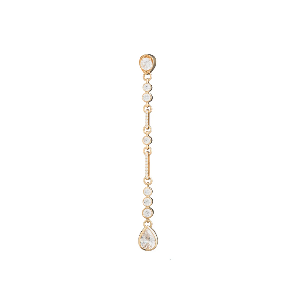 Forever & Always a Pair Linear Duster Earring : in Yellow Gold with Pear and Round Diamonds view 1