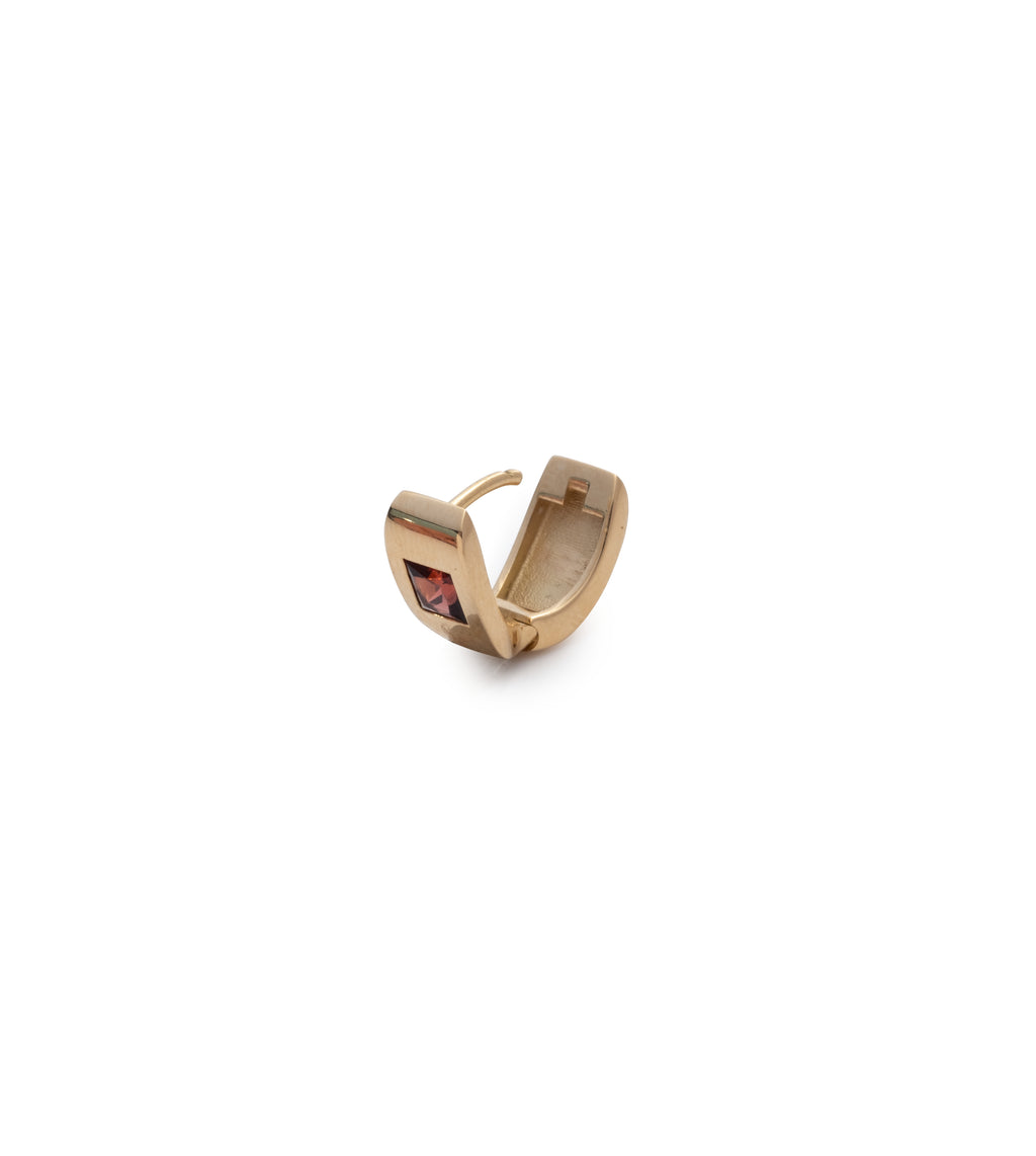 18K Yellow Gold Princess Cut Garnet - Love : Gemstone Huggie Earring – FoundRae