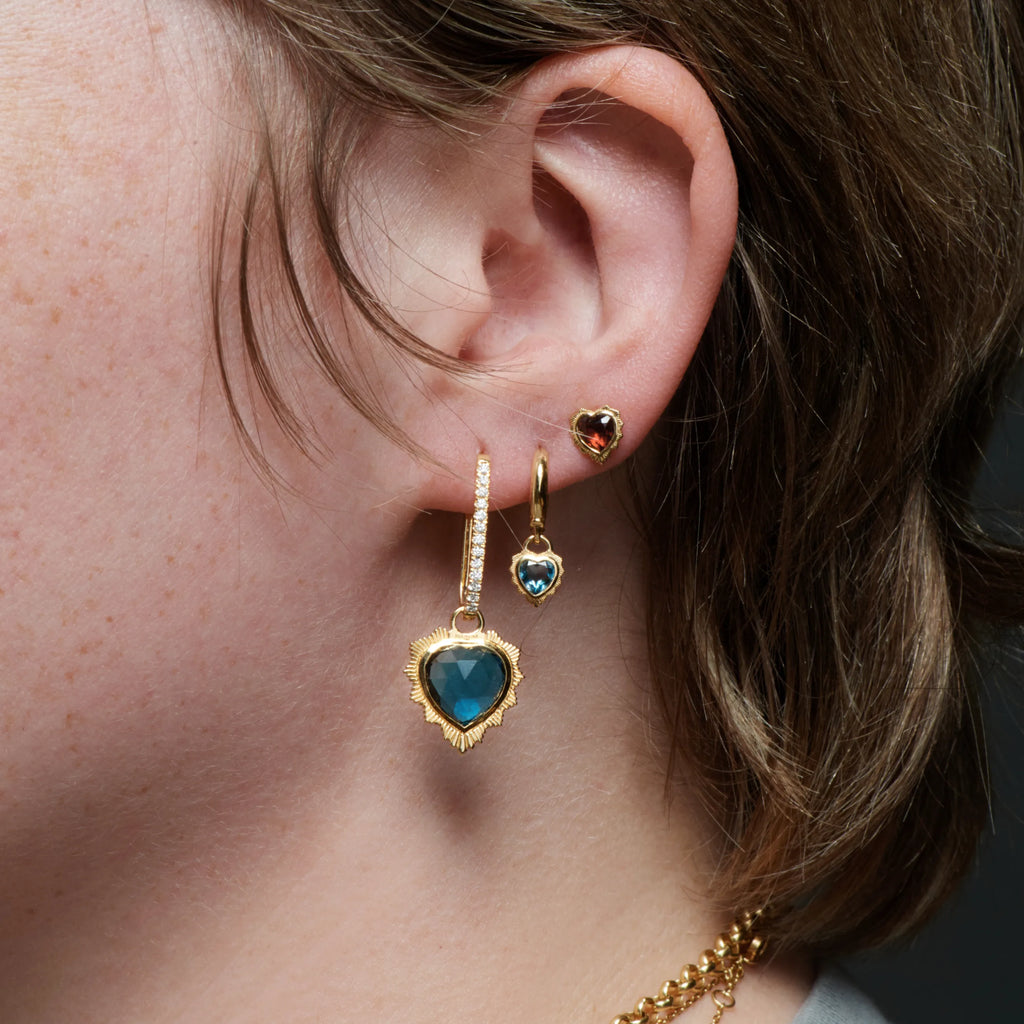 True Love | Gemstone Heart Stud Earring | Garnet, Yellow Gold view 2