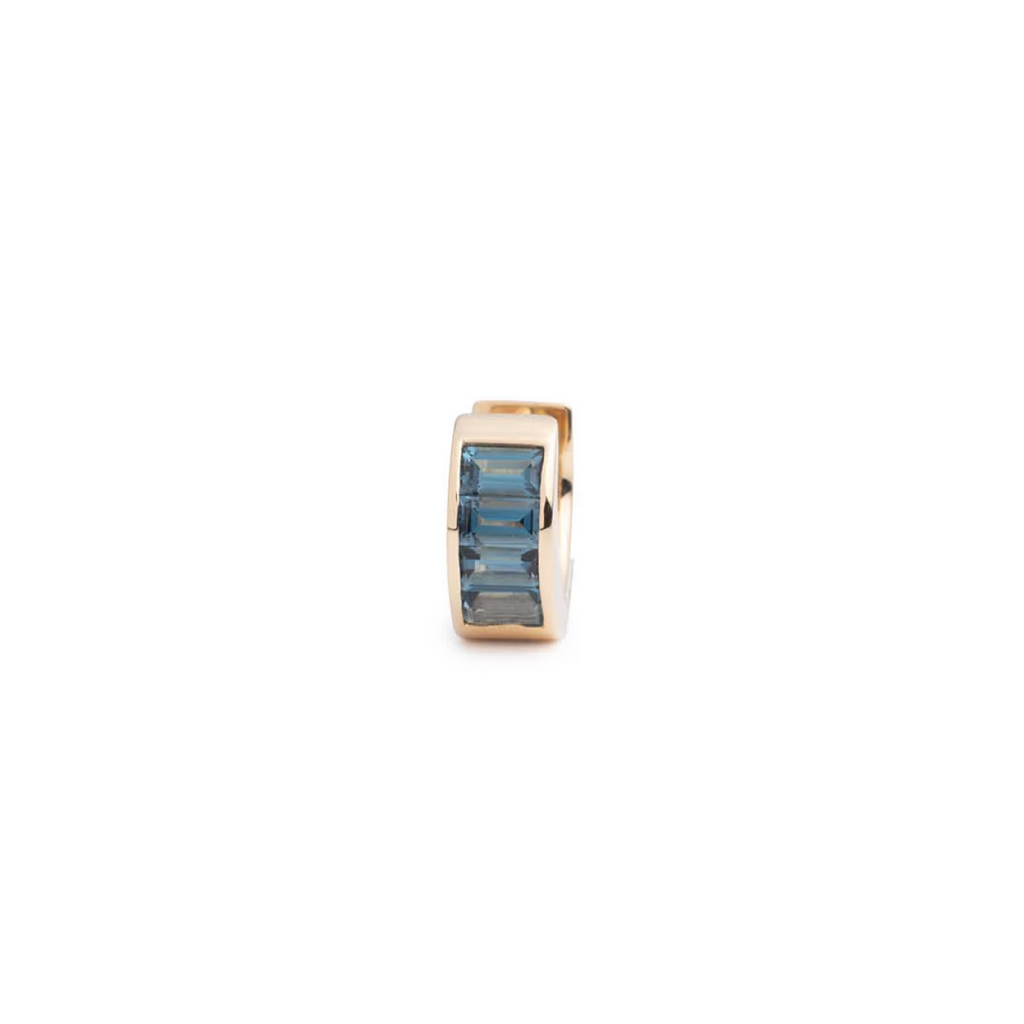 18K Yellow Gold Baguette London Blue Topaz - True Love : Huggie Earring – FoundRae view 1