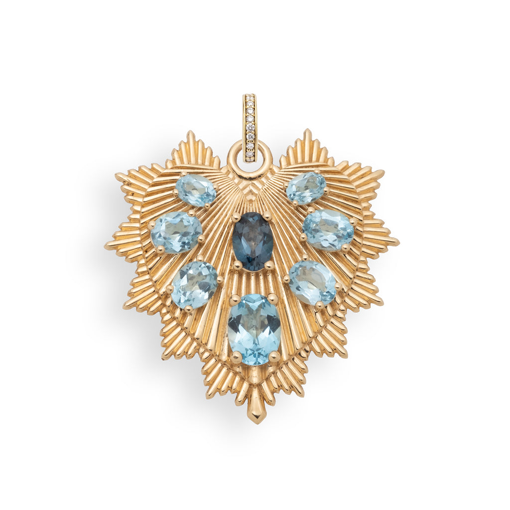 18K Yellow Gold Oversized Gemstone Heart Love Token Medallion : in Yellow Gold with Multi Blue Gemstones and an Annex Link – FoundRae view 4