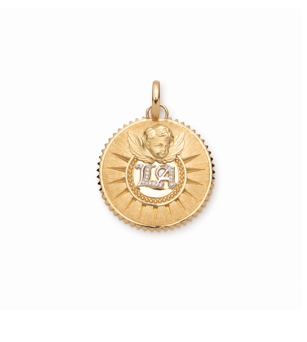 Los Angeles Exclusive Large Medallion : in Yellow Gold with an Annex Link view 1