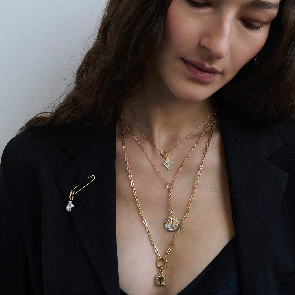 True Love | Snow Pavé Bunny and Safety Pin | Diamonds, Mixed Gold view 2