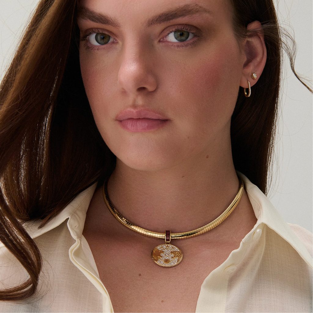 Necklace Connector | Baguette Bail Link | Garnet, Yellow Gold view 2
