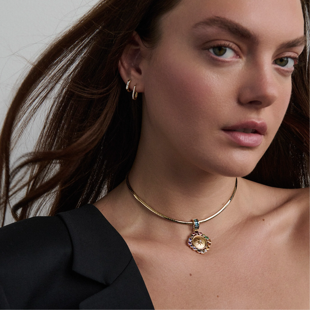 Necklace Connector | Baguette Bail Link | London Blue Topaz, Yellow Gold view 2