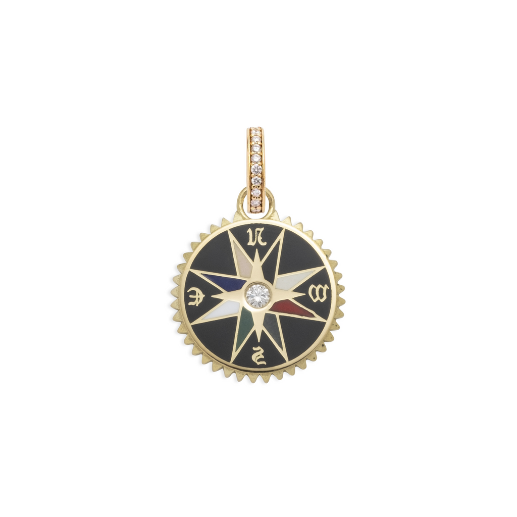 18K Yellow Gold Internal Compass Black Ceramic Baby Medallion : in Yellow Gold with Diamond and an Annex Link – FoundRae view 3