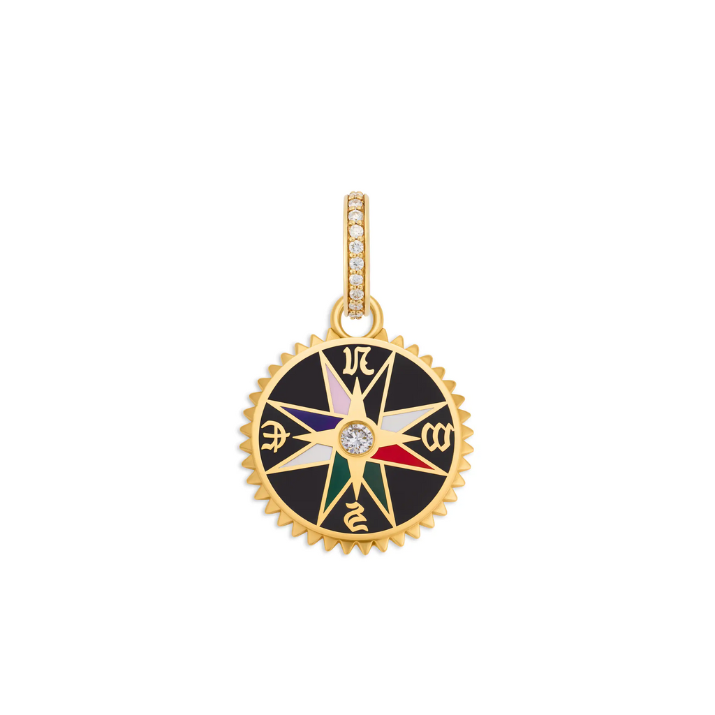 18K Yellow Gold Internal Compass | Ceramic Baby Medallion | Black Ceramic, Diamond, 18K Yellow Gold – FoundRae view 3