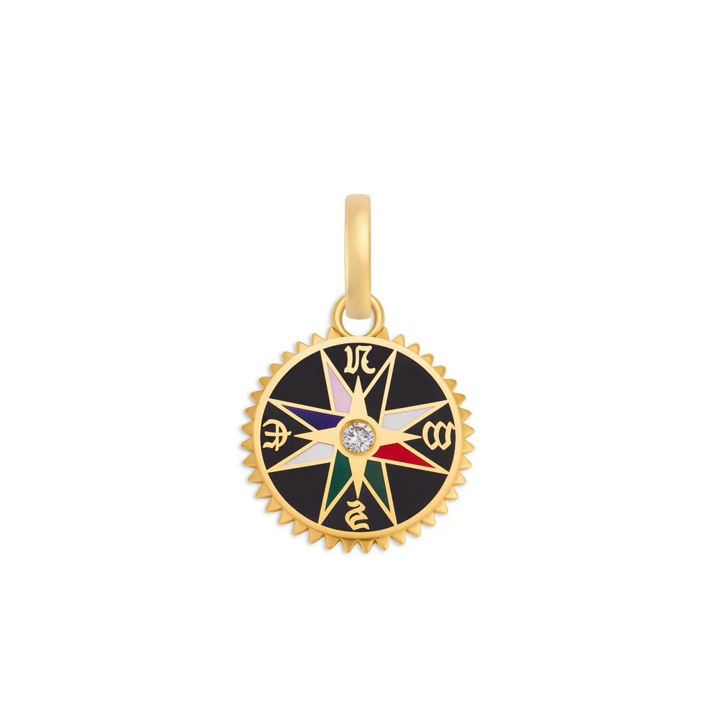 Internal Compass | Ceramic Baby Medallion | Black Ceramic, Diamond, 18K Yellow Gold view 1