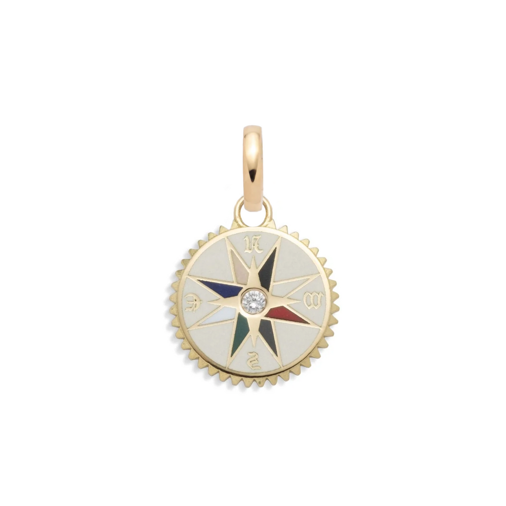 18K Yellow Gold Internal Compass Cream Ceramic Baby Medallion : in Yellow Gold with Diamond and an Annex Link – FoundRae view 2
