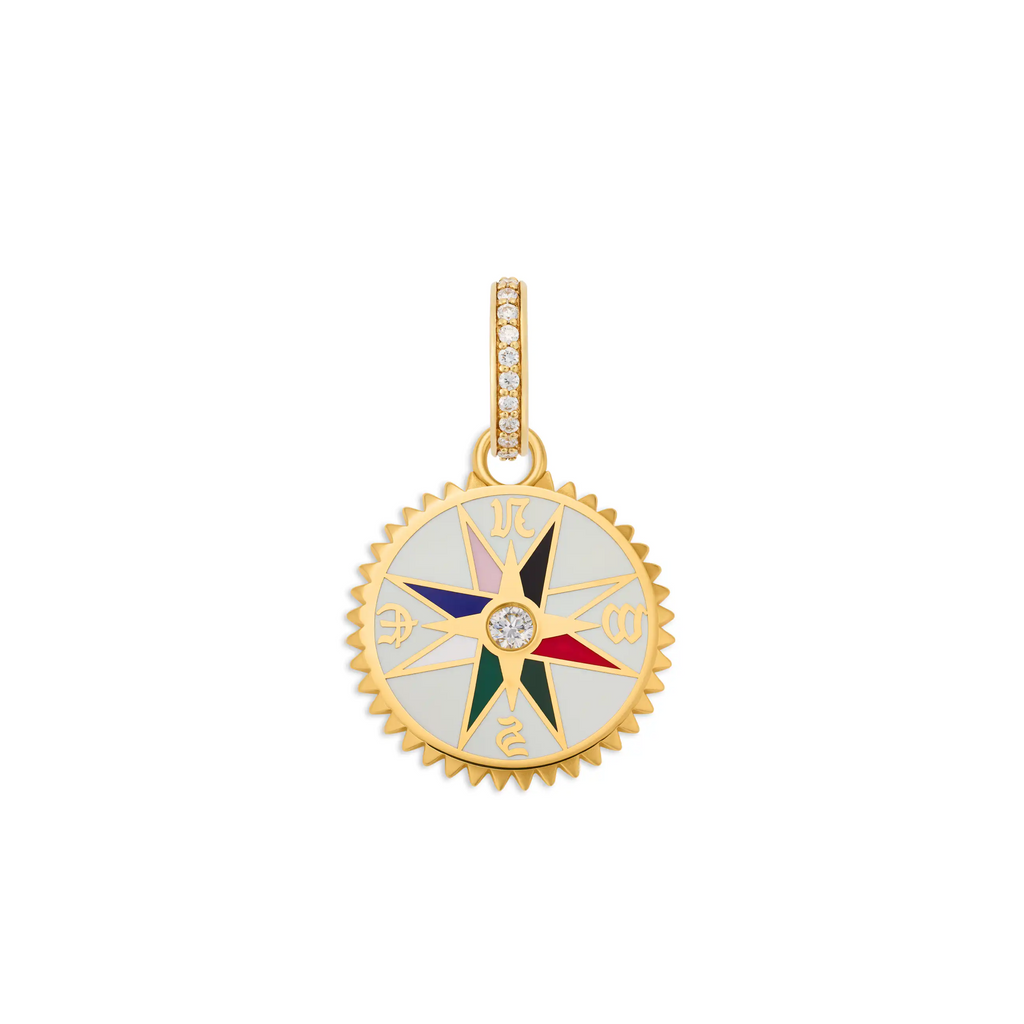 18K Yellow Gold Internal Compass | Ceramic Baby Medallion | Cream Ceramic, Diamond, 18K Yellow Gold – FoundRae view 2