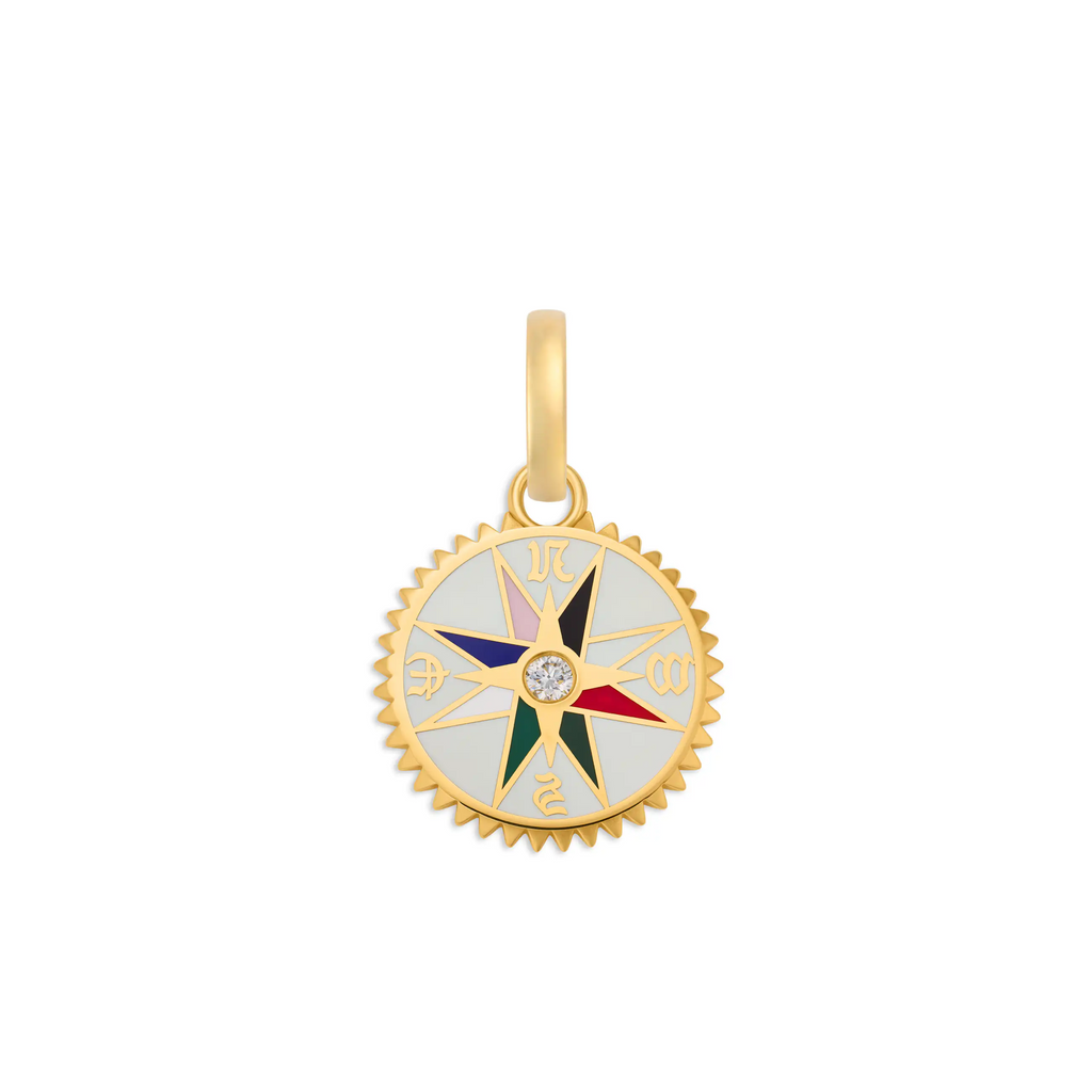 Internal Compass | Ceramic Baby Medallion | Cream Ceramic, Diamond, 18K Yellow Gold view 2