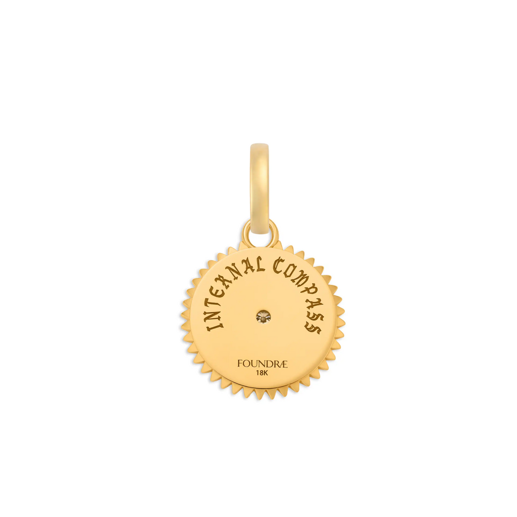 18K Yellow Gold Internal Compass | Ceramic Baby Medallion | Cream Ceramic, Diamond, 18K Yellow Gold – FoundRae view 3