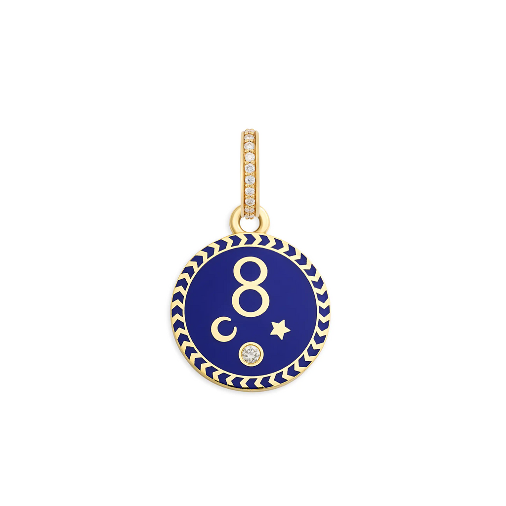 18K Yellow Gold Infinite Gratitude | Ceramic Karma Baby Medallion | Blue Ceramic, Diamond, 18K Yellow Gold – FoundRae view 3