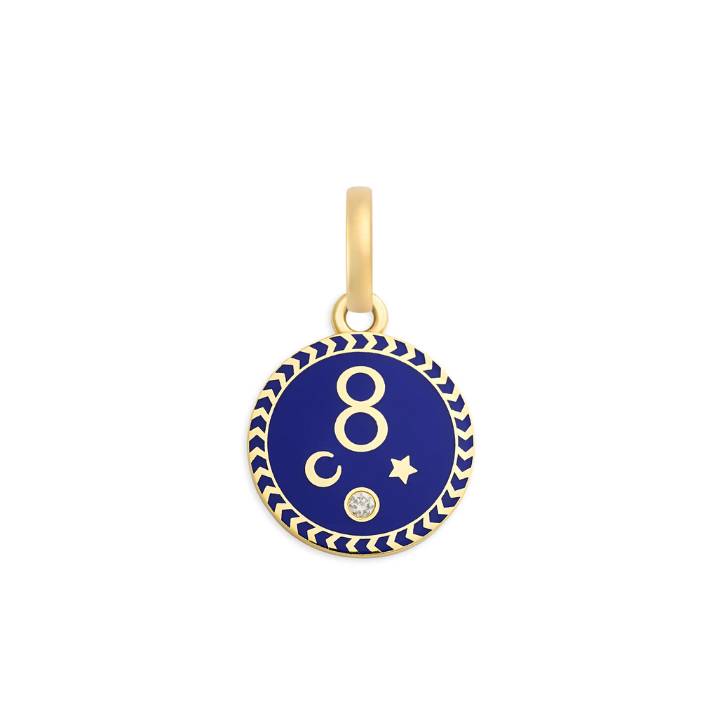 Infinite Gratitude | Ceramic Karma Baby Medallion | Blue Ceramic, Diamond, 18K Yellow Gold view 1