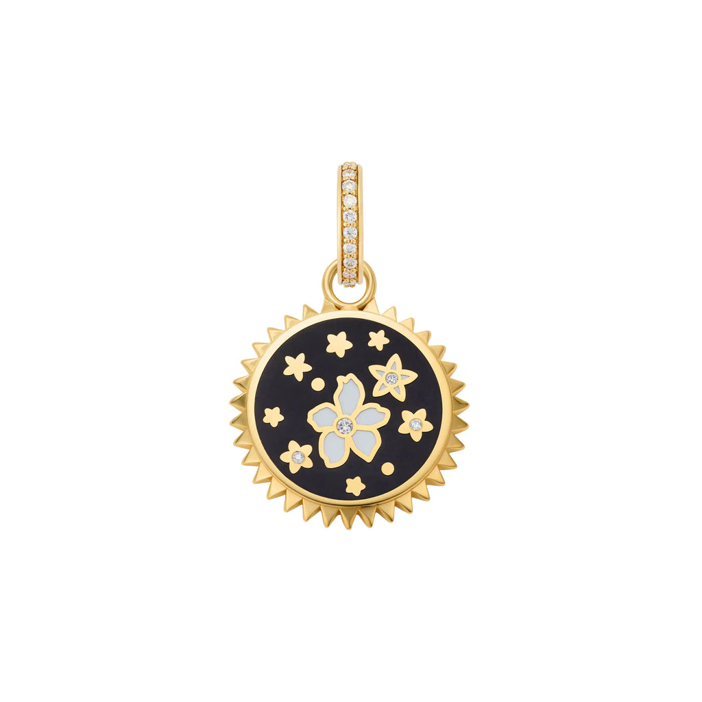 Resilience | Ceramic Blossoms Baby Medallion | Black Ceramic, Diamonds, 18K Yellow Gold view 1
