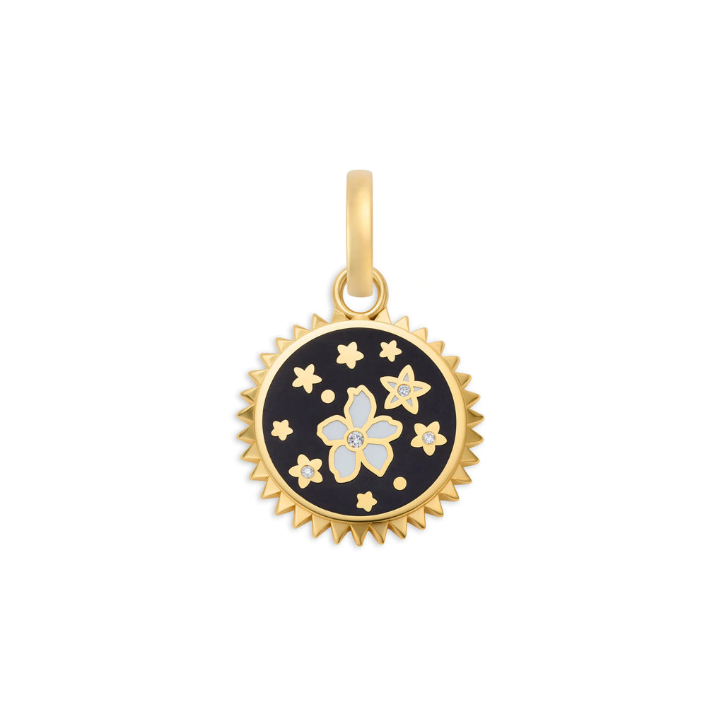 18K Yellow Gold Resilience | Ceramic Blossoms Baby Medallion | Black Ceramic, Diamonds, 18K Yellow Gold – FoundRae view 3