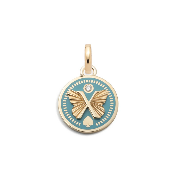 Reverie | Ceramic Butterfly Baby Medallion | Aqua Ceramic, Diamond, Yellow Gold
