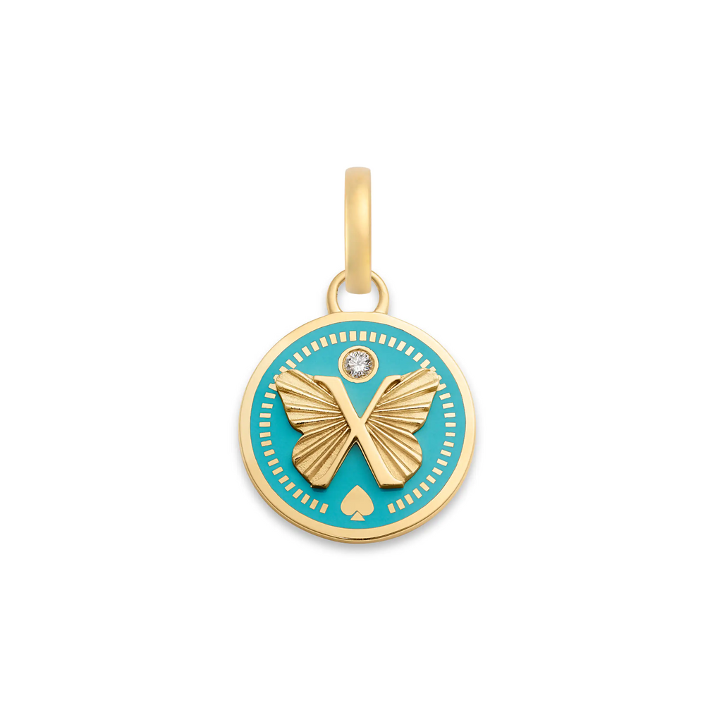 Reverie | Ceramic Butterfly Baby Medallion | Aqua Ceramic, Diamond, 18K Yellow Gold view 1