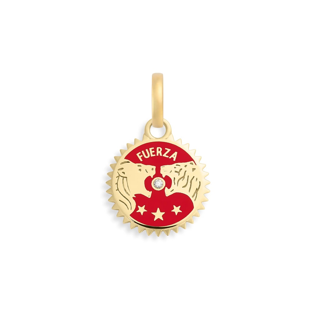 Strength | Ceramic Solar & Lunar Baby Medallion | Red Ceramic, Diamond, Yellow Gold view 1