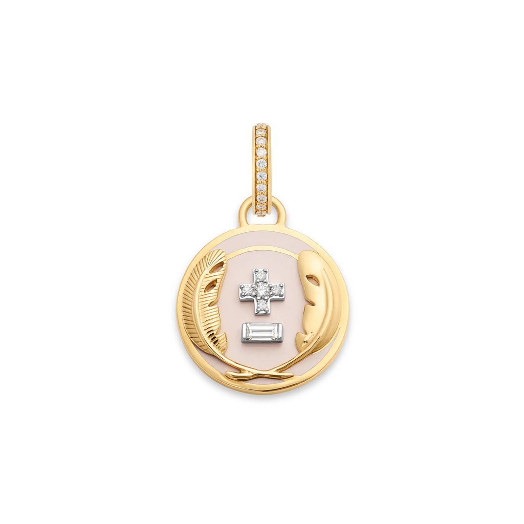 18K Yellow Gold Vivacity | Ceramic Ever Growing Love Baby Medallion | Blush Ceramic, Diamonds, 18K Yellow Gold – FoundRae view 3