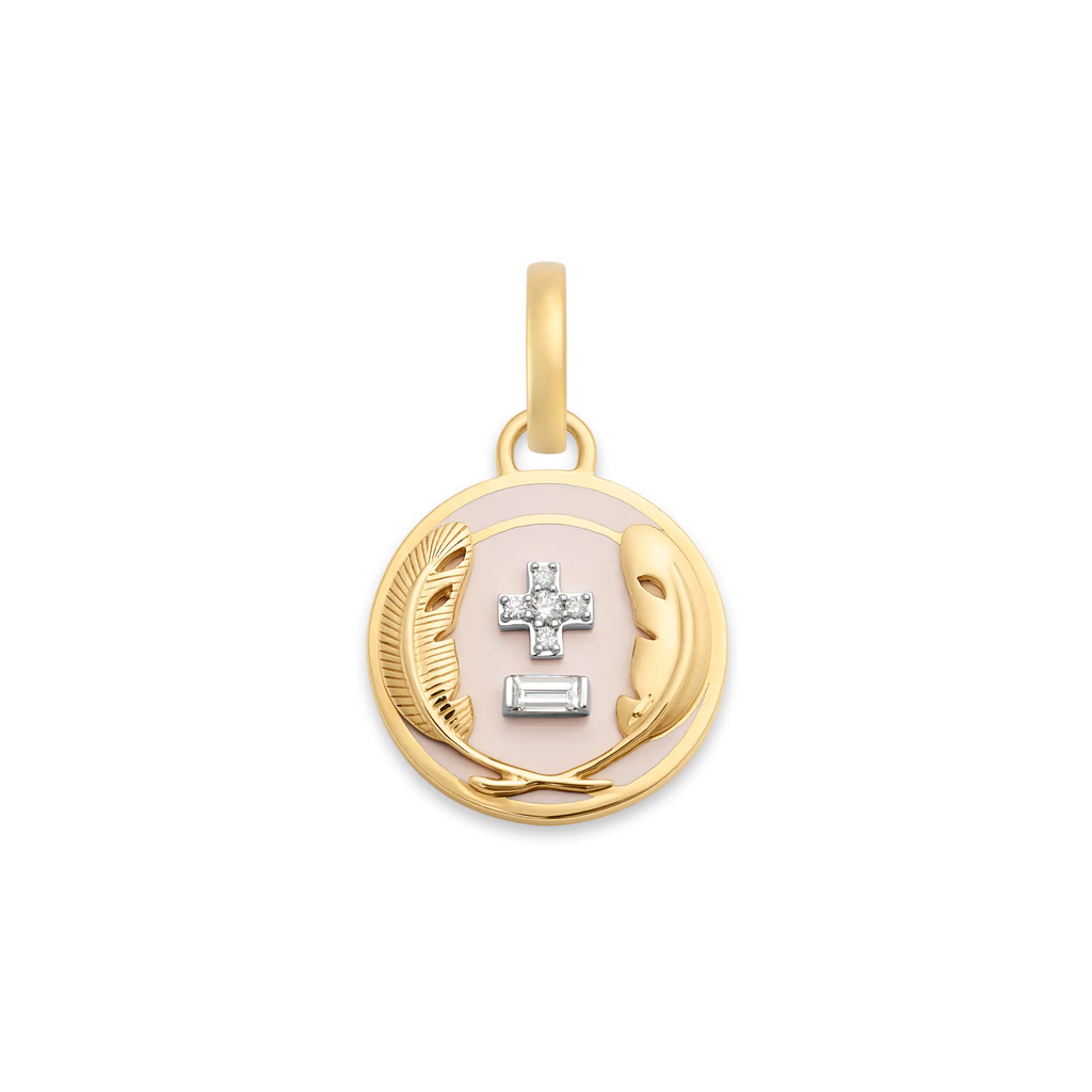 Vivacity | Ceramic Ever Growing Love Baby Medallion | Blush Ceramic, Diamonds, Yellow Gold view 1