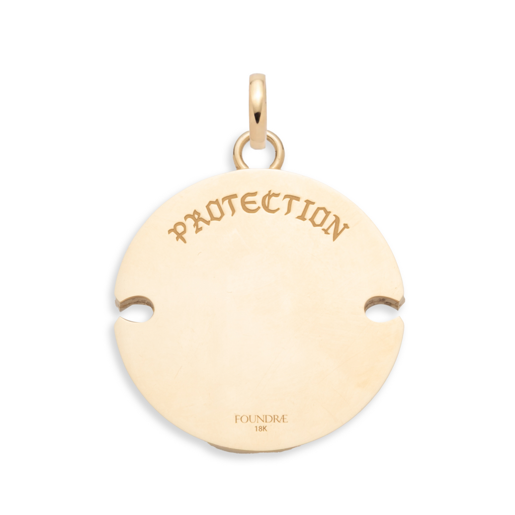 18K Yellow Gold Protection Large Olive Ceramic Medallion : in Yellow Gold with Diamonds and an Annex Link – FoundRae view 4