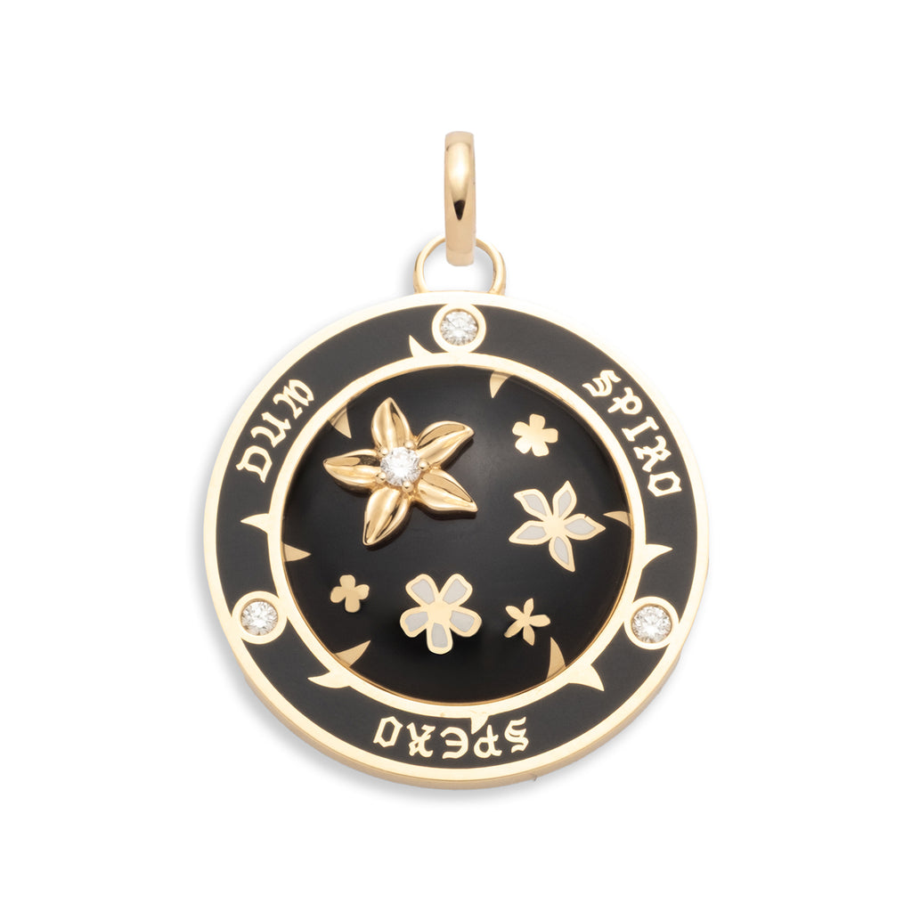 Resilience Large Black Ceramic Medallion : in Yellow Gold with Diamonds and an Annex Link view 1