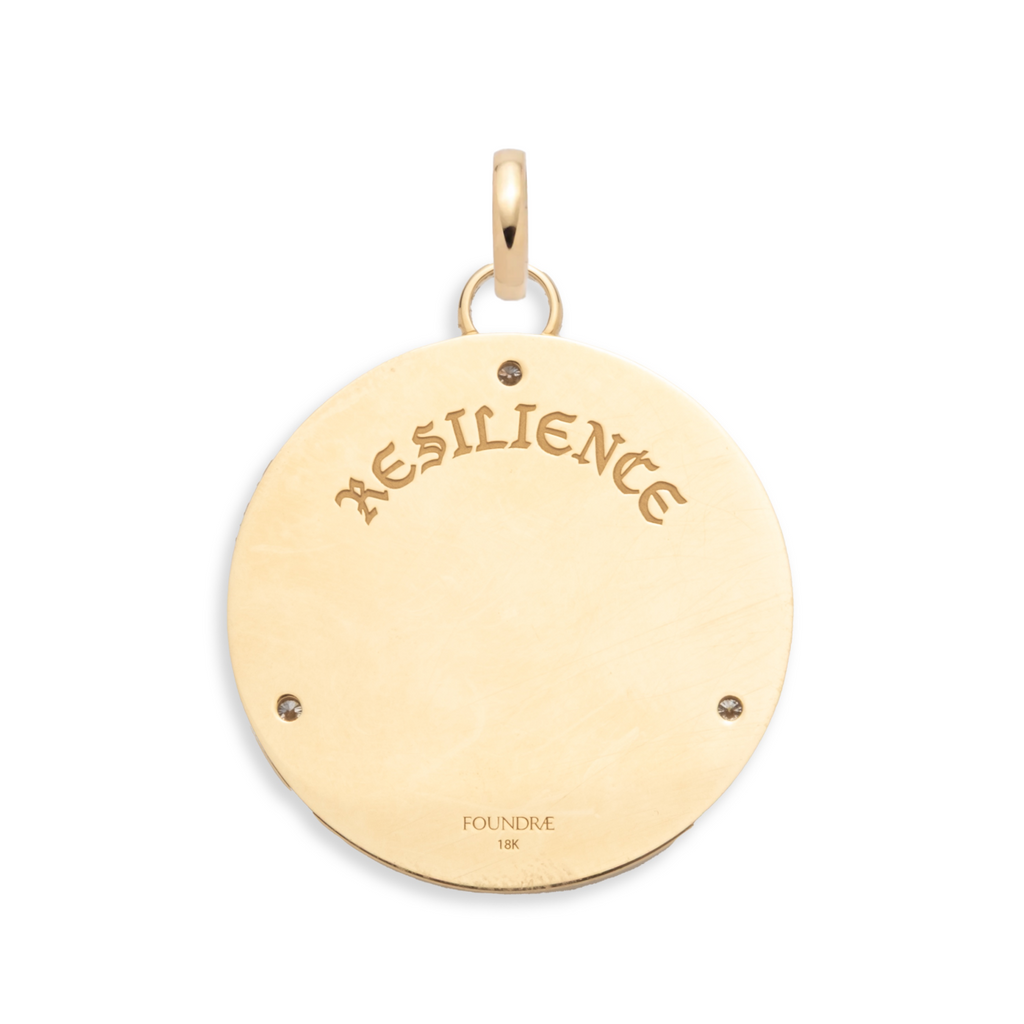 18K Yellow Gold Resilience Large Black Ceramic Medallion : in Yellow Gold with Diamonds and an Annex Link – FoundRae view 4