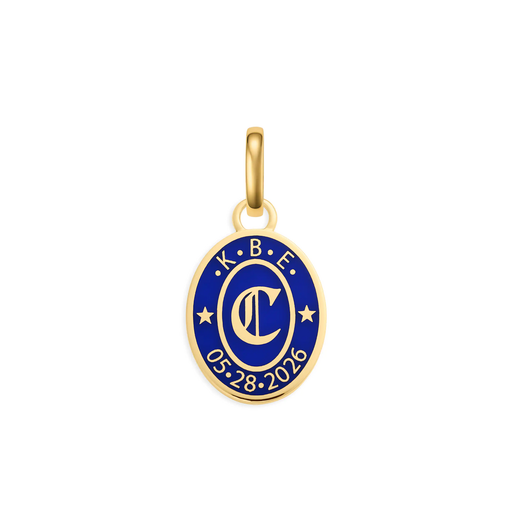 18K Yellow Gold Personalized | Custom Ceramic Cigar Band Pendant | Blue Ceramic, 18K Yellow Gold – FoundRae view 3