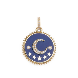 Crescent Blue Ceramic Medium Medallion : in Yellow Gold with Diamonds and an Annex Link