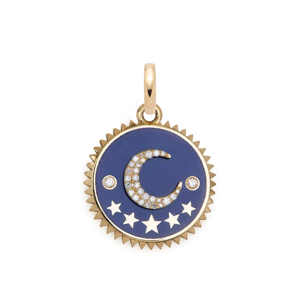 Crescent Blue Ceramic Medium Medallion : in Yellow Gold with Diamonds and an Annex Link view 1
