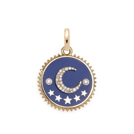 Crescent Blue Ceramic Medium Medallion : in Yellow Gold with Diamonds and an Annex Link