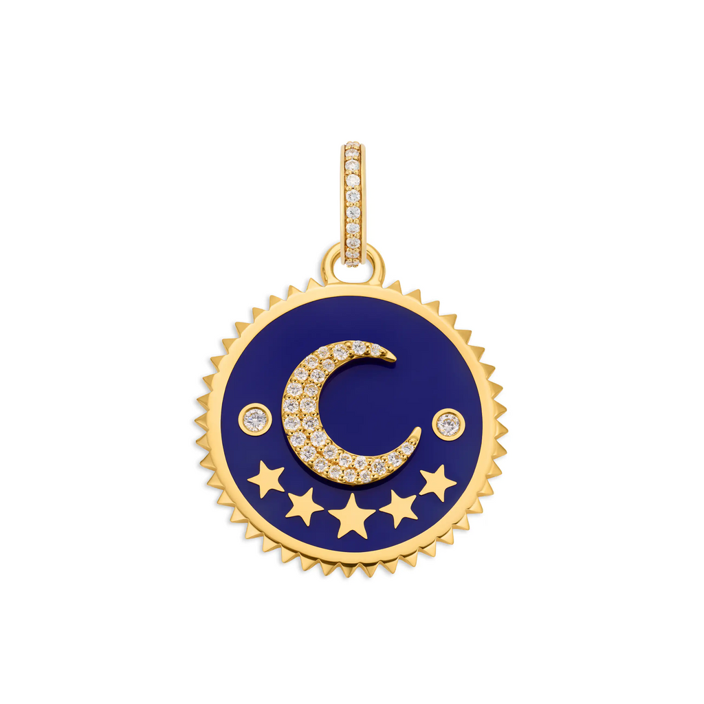 18K Yellow Gold Infinite Gratitude | Ceramic Crescent Medium Medallion | Blue Ceramic, Diamonds, 18K Yellow Gold – FoundRae view 3
