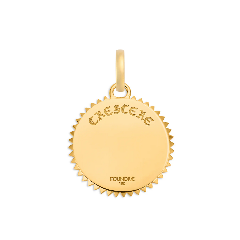 18K Yellow Gold Infinite Gratitude | Ceramic Crescent Medium Medallion | Blue Ceramic, Diamonds, 18K Yellow Gold – FoundRae view 4
