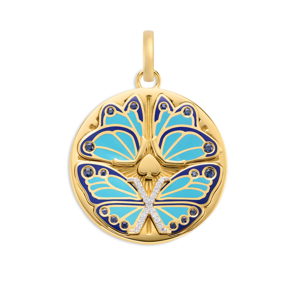 Reverie | Ceramic Butterfly Large Medallion | Ceramic, Diamonds, Blue Sapphire, Yellow Gold view 1