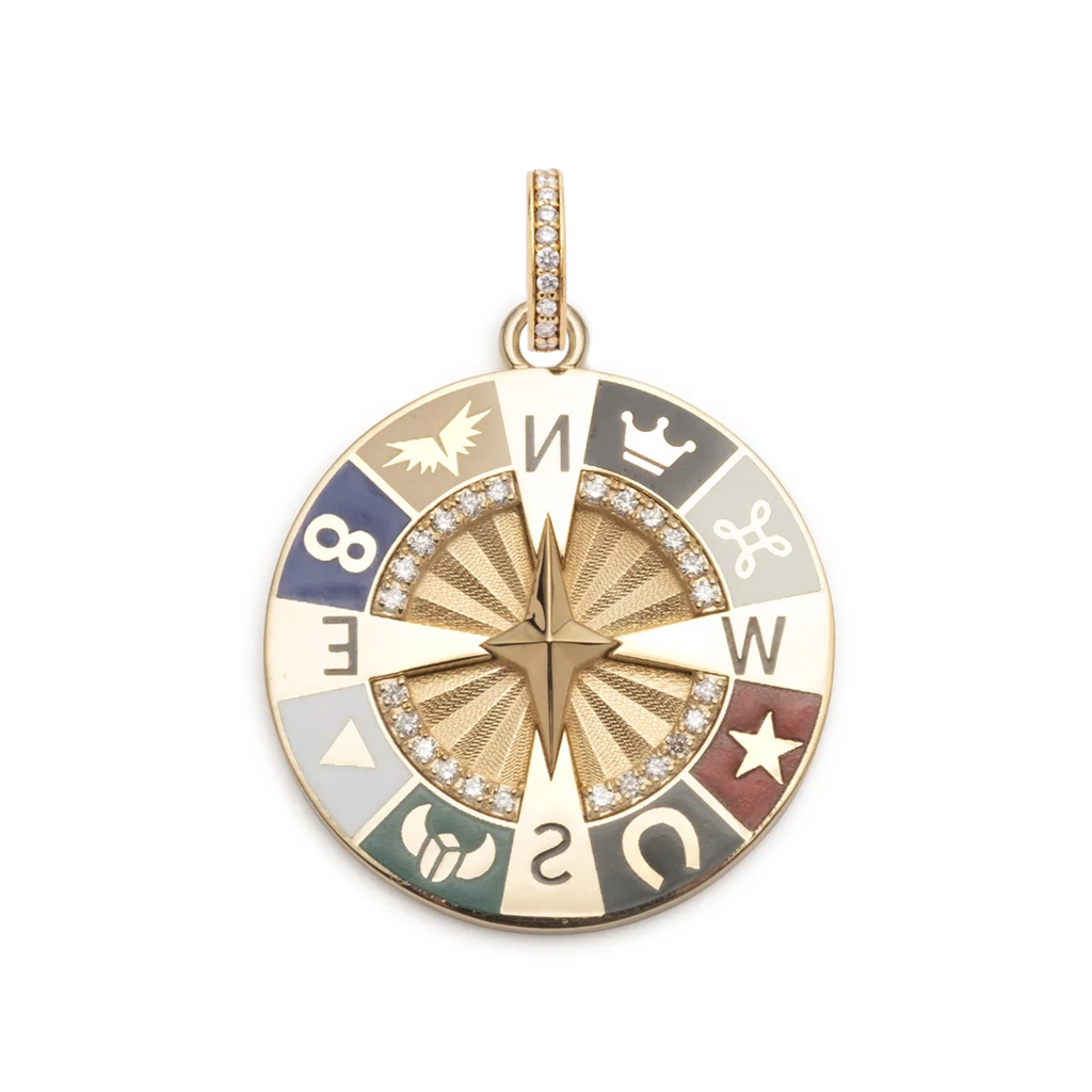 18K Yellow Gold Internal Compass Large Ceramic Medallion : in Yellow Gold with Diamonds and an Annex Link – FoundRae view 3