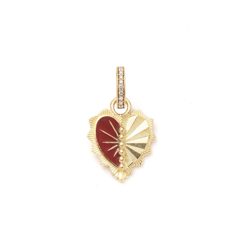 True Love Reflection Heart Miniature Medallion : in Yellow Gold with Red Ceramic and an Annex Link – FoundRae view 3