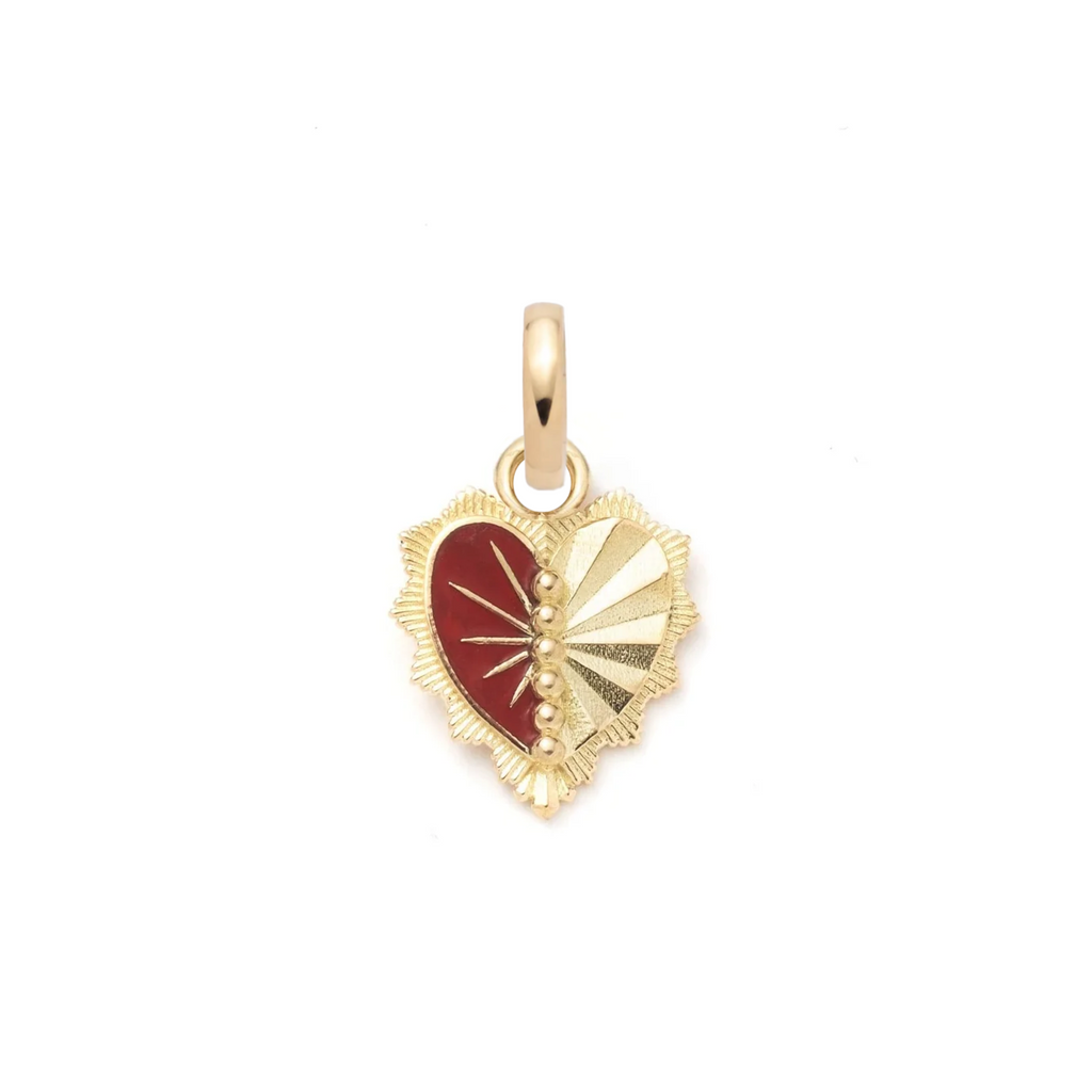 True Love Reflection Heart Miniature Medallion : in Yellow Gold with Red Ceramic and an Annex Link view 1