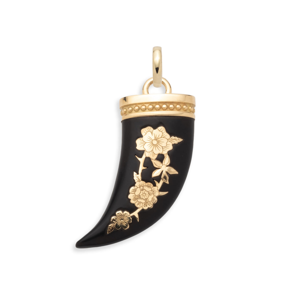 18K Yellow Gold Floral Inlay La Loba Claw Black Ceramic Pendant : in Yellow Gold with an Annex Link – FoundRae view 5