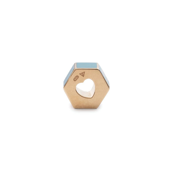 Personalized | Custom Faceted Medium Heart Beat | Aqua Ceramic, Yellow Gold