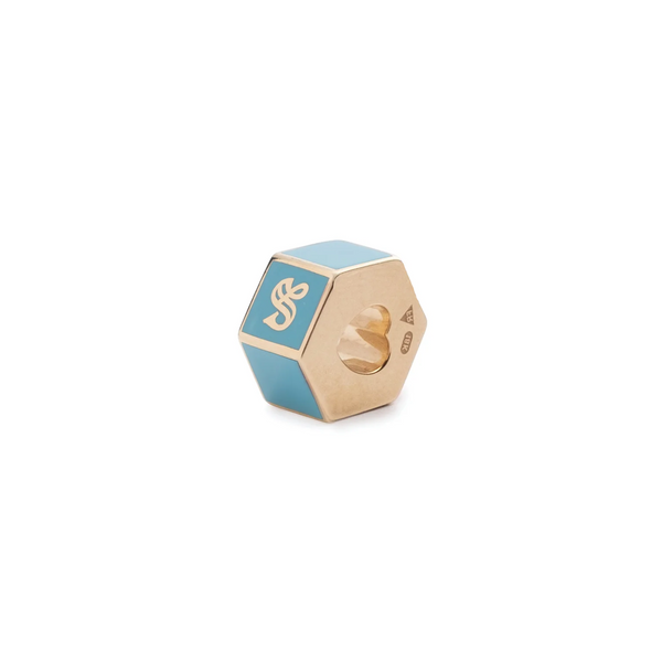 Personalized | Custom Faceted Medium Heart Beat | Aqua Ceramic, Yellow Gold