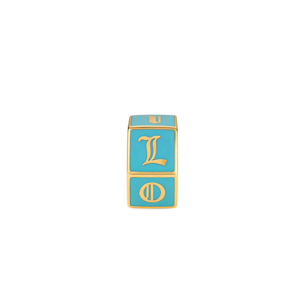 True Love | 'I Love U' Faceted Medium Heart Beat | Aqua Ceramic, 18K Yellow Gold view 2
